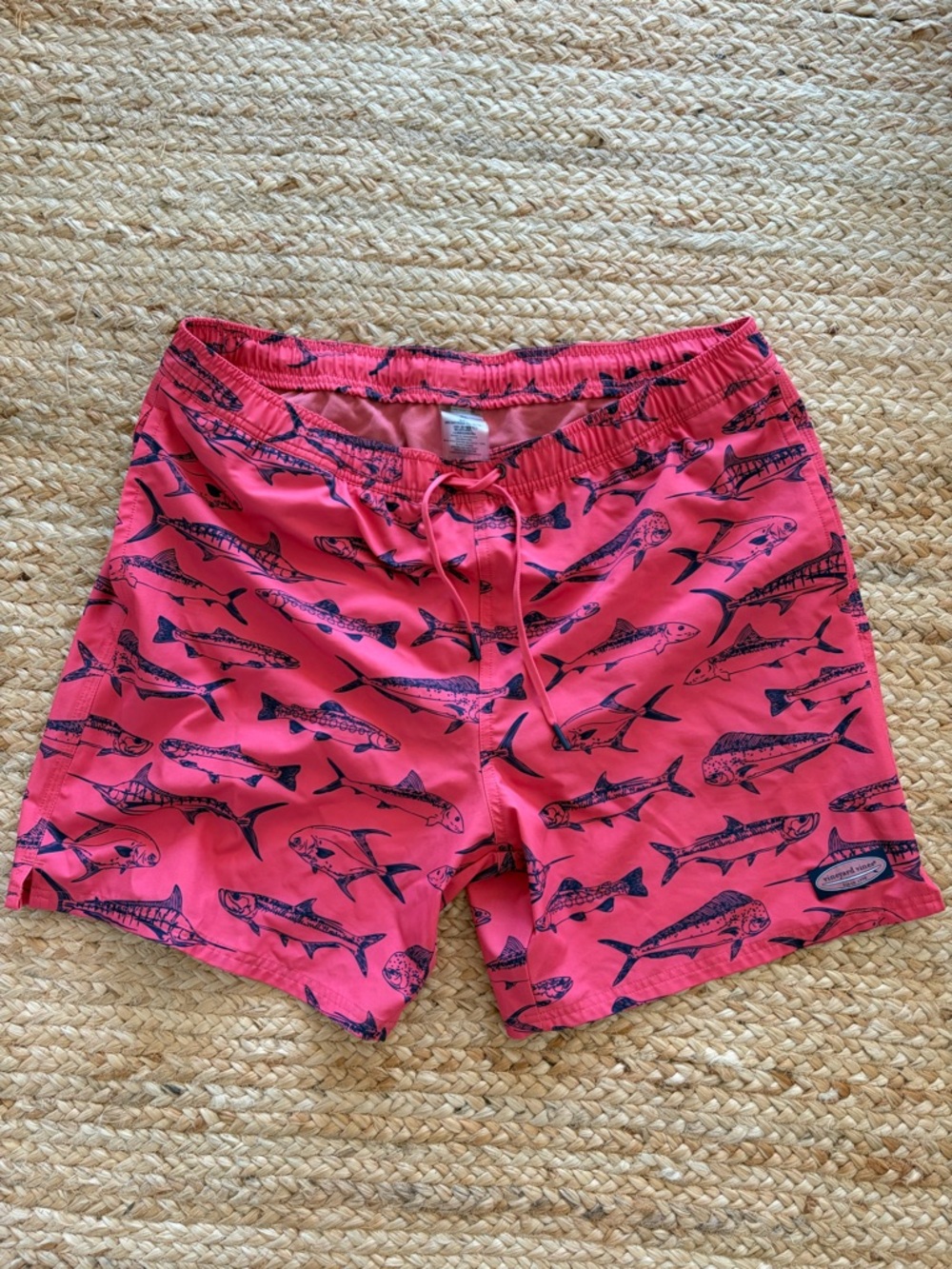 Vineyard Vines Hot Pink Swim Trunks with Navy Fish Print